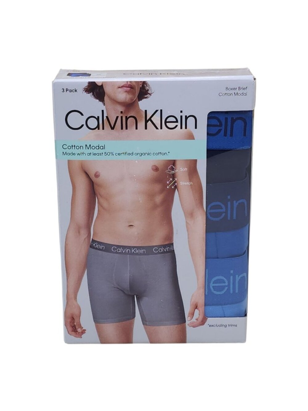 Calvin Klein Mens Boxer Briefs 3 Pack M Cotton Modal Blend Soft Blue Navy